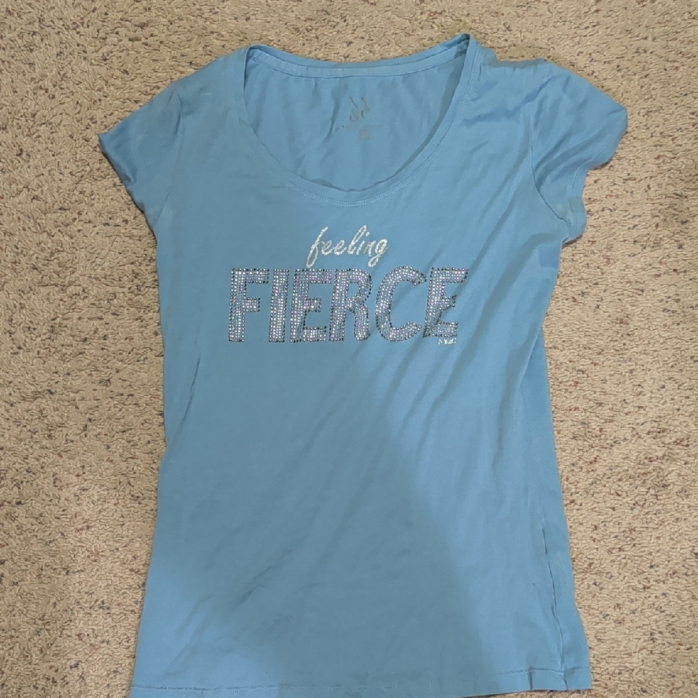 New York & Company Light Blue 'Feeling Fierce' Tee